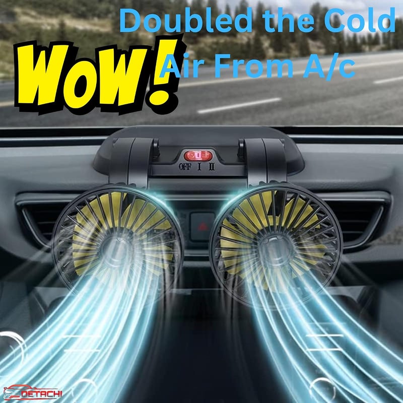 DETACHI 12V DC Electric Car Fan for Dashboard, Portable Fan with 360°Rotatable Head & 3Speed Control-Pack 2, Ultra Silent Operation, Brushless Motor, Suitable for Car,SUV,Bus,Desk-22X14X10cm - Image 3
