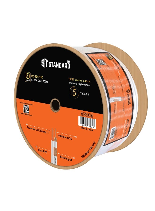 ستاندرد Standard st-59cc80+w 300m RG59 + 2dc Video Coaxial Cable wired 300 M