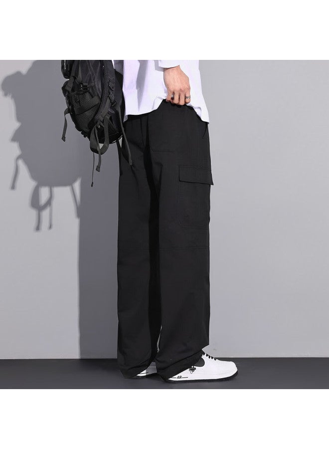 Tonlion Spring Men's Workwear Loose Straight Casual Trousers, Black, M - Image 4
