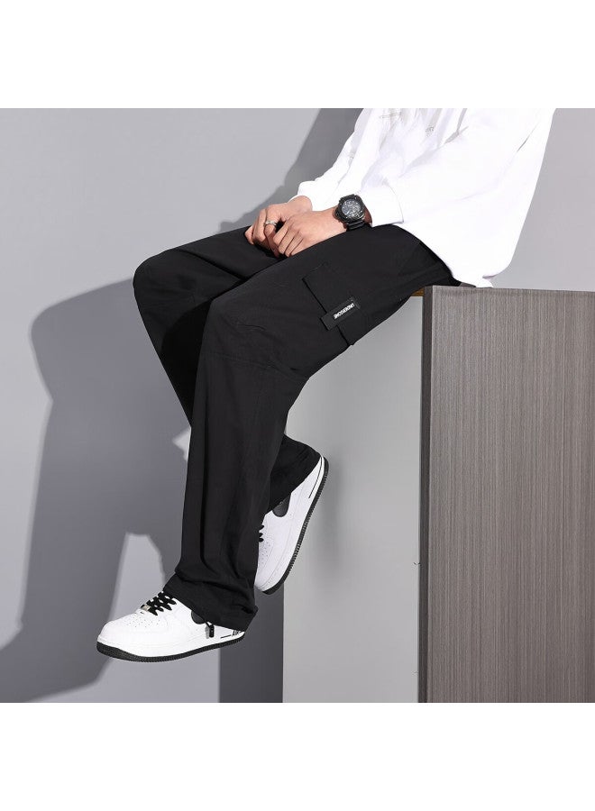Tonlion Spring Men's Workwear Loose Straight Casual Trousers, Black, M - Image 3