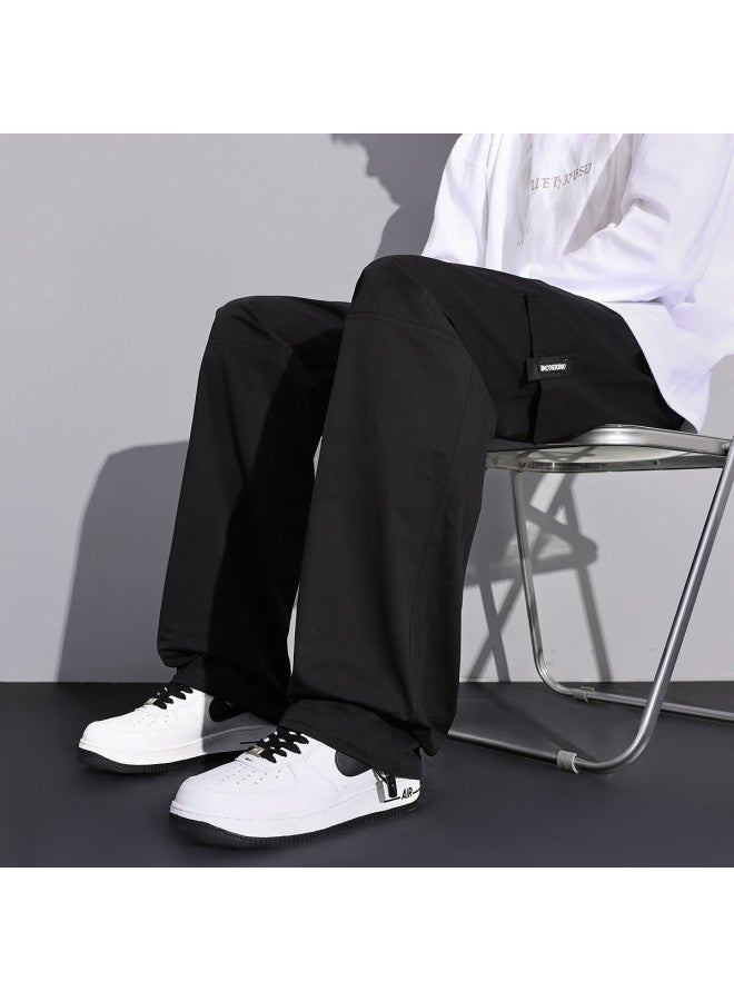 Tonlion Spring Men's Workwear Loose Straight Casual Trousers, Black, M - Image 1