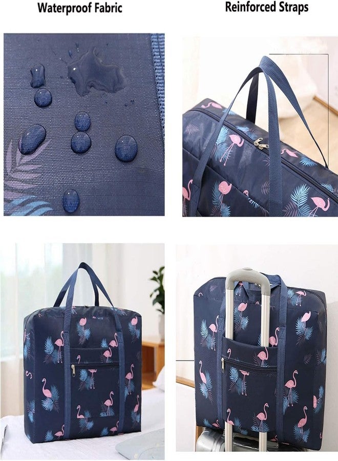 TOCINGO Carry-Ons Folding Flight Bag Travel Duffel Bag Foldable Travel Luggage Bag Shopping Bag Luggage Organizer Storage (Blue- Flamingo) - Image 3