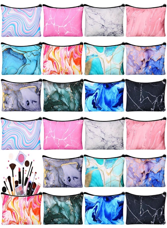 SilTriangle 24 Pieces Makeup Bags Bulk Canvas Cosmetic Bags Purse Organizer Zipper Cosmetic Pouch Portable Travel Toiletry Pouch for Women Men Gifts, 7 x 4 Inch (Marble) - Image 1