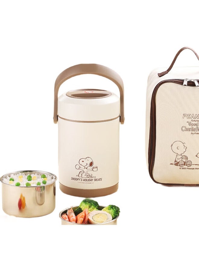 Snoopy Insulated Lunch Box With Handle, 2L Large Capacity, Multi-Layer Portable Stainless Steel Thermos For Office Workers And Students (With Insulated Bag) - Image 2