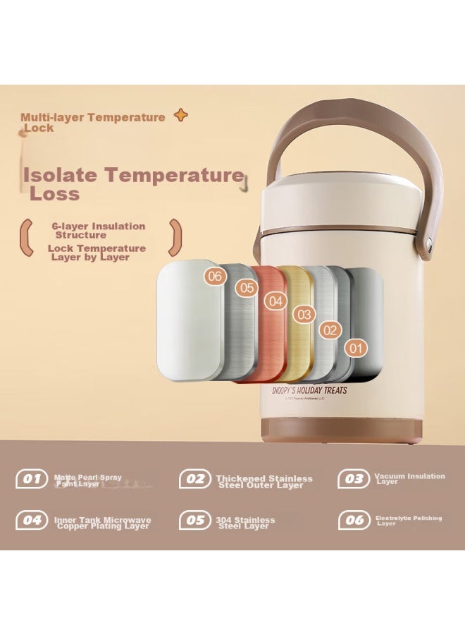 Snoopy Insulated Lunch Box With Handle, 2l Large Capacity, Multi-layer Portable Stainless Steel Thermos For Office Workers And Students - Image 3