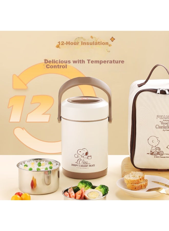Snoopy Insulated Lunch Box With Handle, 2l Large Capacity, Multi-layer Portable Stainless Steel Thermos For Office Workers And Students - Image 1