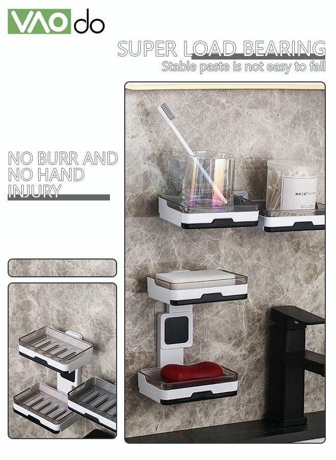 VAOdo - Double Wall-mounted Soap Dishes No Punching Traceless Soap Rack Toilet Soap Drain Box Multi-functional Bathroom Rack with Water Storage Drawer Easy to Clean Soap Rack - Image 1