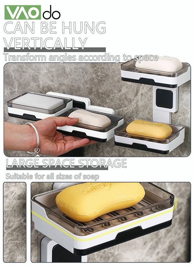 VAOdo - Double Wall-mounted Soap Dishes No Punching Traceless Soap Rack Toilet Soap Drain Box Multi-functional Bathroom Rack with Water Storage Drawer Easy to Clean Soap Rack - Image 1