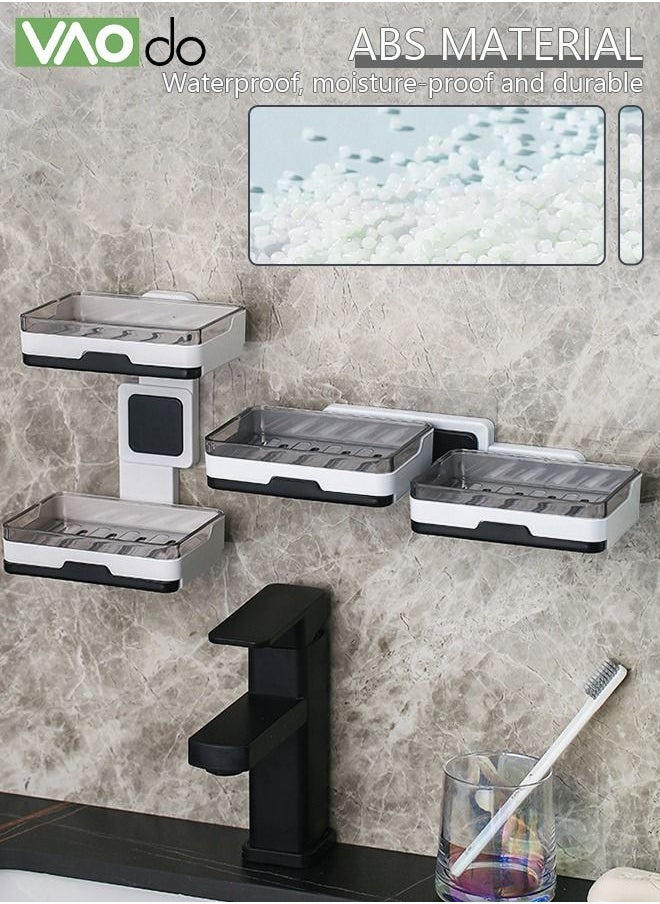 VAOdo - Double Wall-mounted Soap Dishes No Punching Traceless Soap Rack Toilet Soap Drain Box Multi-functional Bathroom Rack with Water Storage Drawer Easy to Clean Soap Rack - Image 1