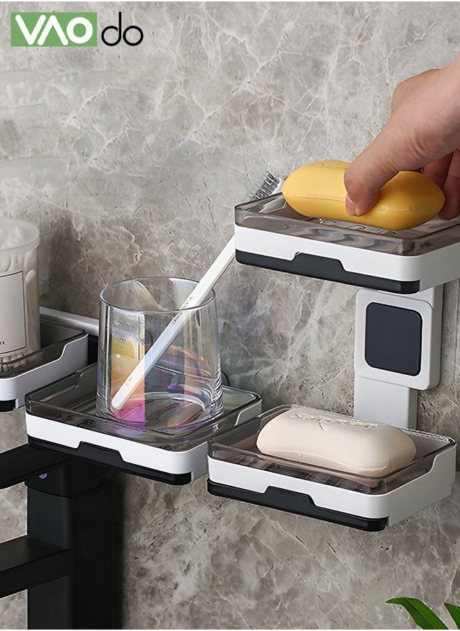 VAOdo - Double Wall-mounted Soap Dishes No Punching Traceless Soap Rack Toilet Soap Drain Box Multi-functional Bathroom Rack with Water Storage Drawer Easy to Clean Soap Rack - Image 1