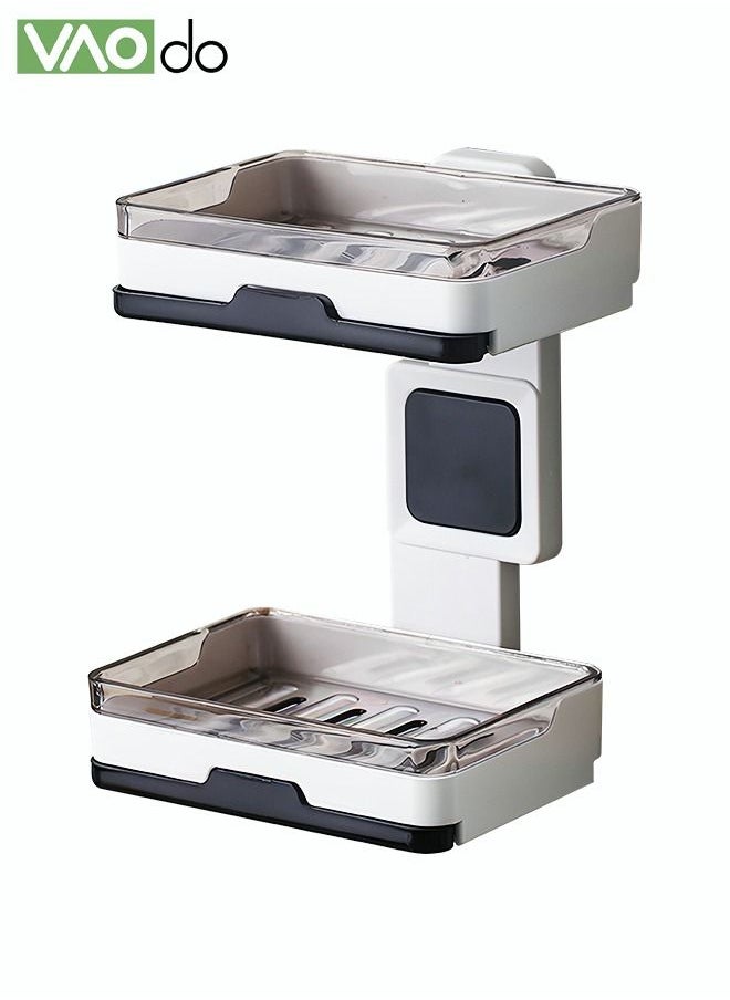 VAOdo - Double Wall-mounted Soap Dishes No Punching Traceless Soap Rack Toilet Soap Drain Box Multi-functional Bathroom Rack with Water Storage Drawer Easy to Clean Soap Rack - Image 1