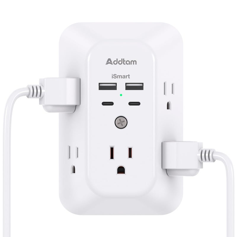 Addtam Surge Protector Outlet Extender - Addtam 5-Outlet Splitter with 4 USB Wall Charger(2 USB-C Ports), Multi Plug Outlet Power Strip for Home, Dorm Room Essentials - Image 1