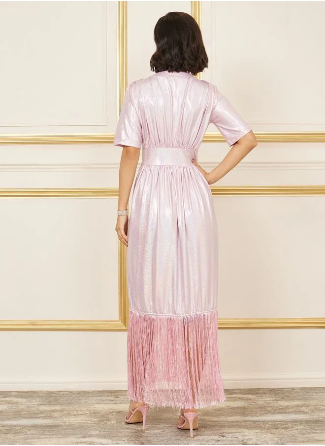 ستايلي Shiny Tassel Hem A-Line Midi Dress