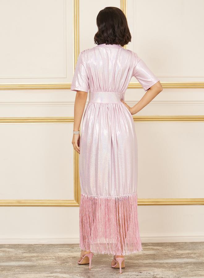 Styli Fringed Metallic Midi Dress  - Image 4