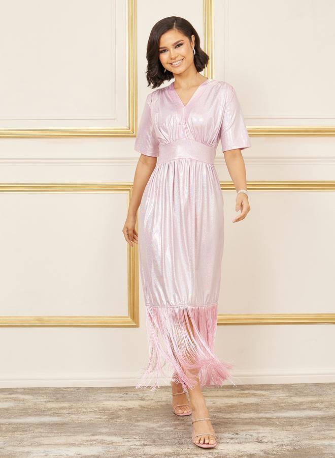 Styli Fringed Metallic Midi Dress  - Image 1
