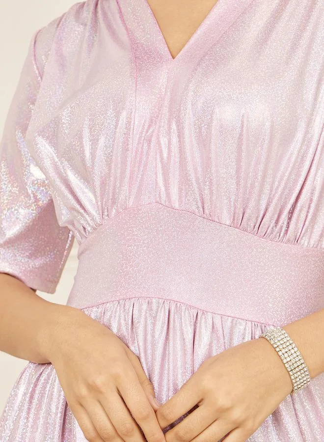 Styli Fringed Metallic Midi Dress