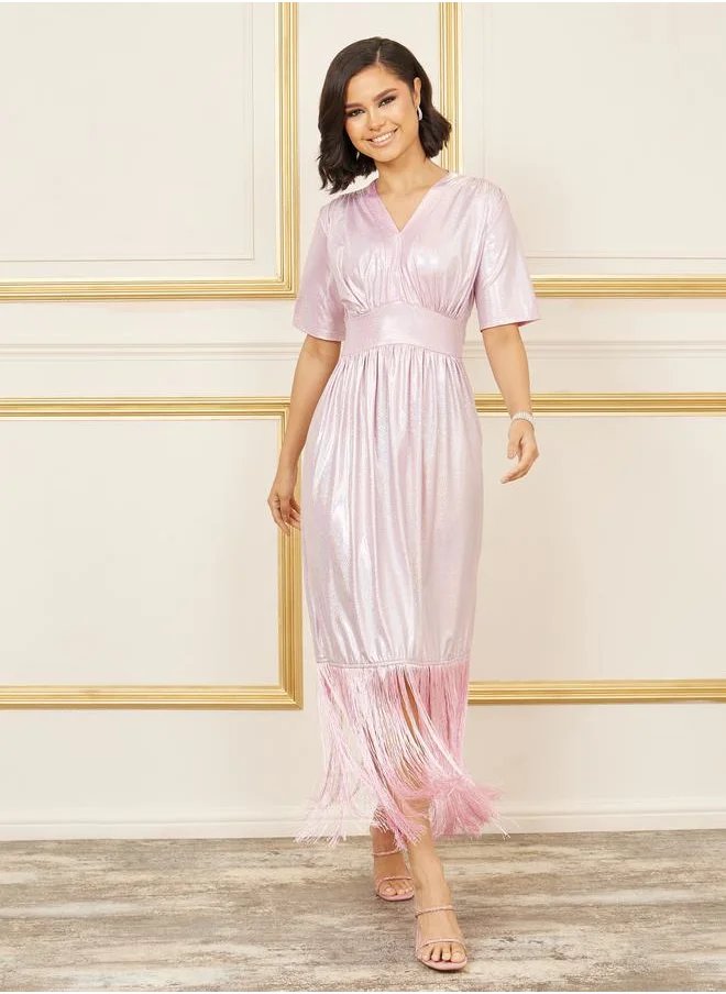 ستايلي Shiny Tassel Hem A-Line Midi Dress