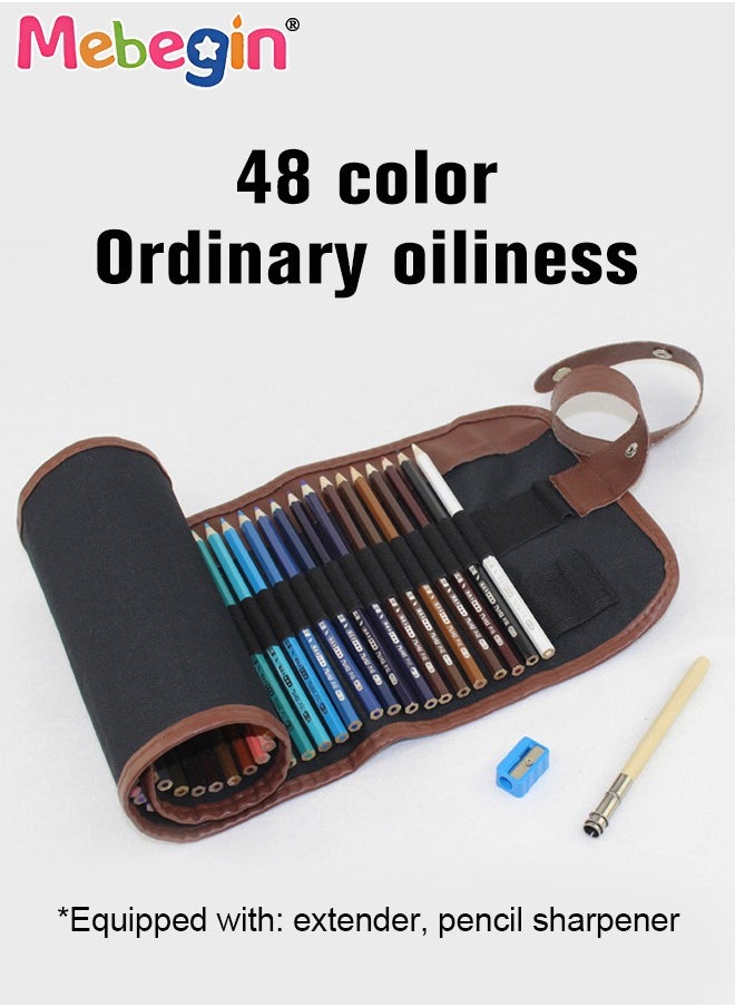 48 Colouring Pencils Set with Roll Up Canvas Pouch Package, Extender and Pencil Sharpener, Portable Drawing Pencils Kit, High-quality Art Supplies, Easy to Storage and Carry, Ideal for Drawing, Coloring, Sketching and Doodling