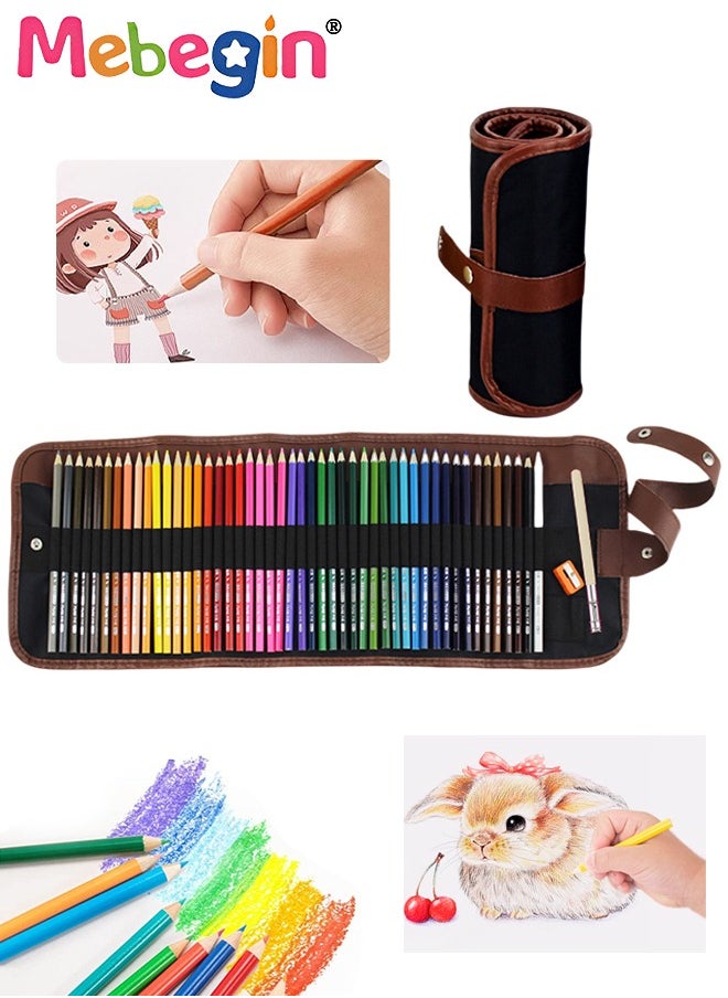 MEBEGIN 48 Colouring Pencils Set with Roll Up Canvas Pouch Package, Extender and Pencil Sharpener, Portable Drawing Pencils Kit, High-quality Art Supplies, Easy to Storage and Carry, Ideal for Drawing, Coloring, Sketching and Doodling  - Image 1