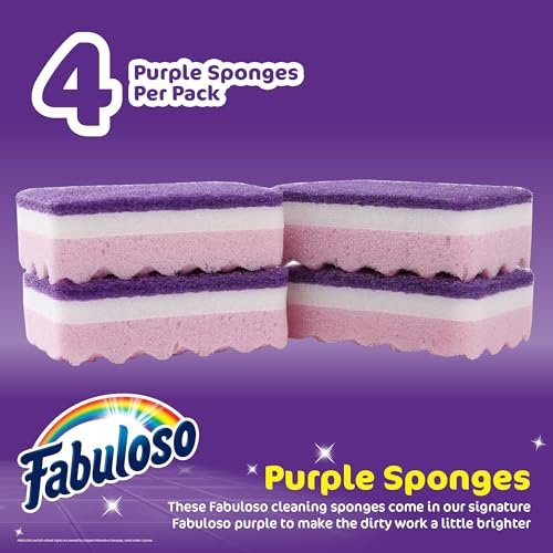 Fabuloso إسفنجات فابولوس الأرجوانية لتنظيف الأطباق والأسطح بدون خدوش، إسفنجة غسيل الأطباق لتجربة تنظيف جريئة ومشرقة، 4 قطع - Image 5