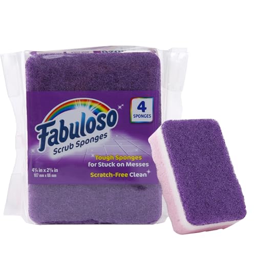 Fabuloso إسفنجات فابولوس الأرجوانية لتنظيف الأطباق والأسطح بدون خدوش، إسفنجة غسيل الأطباق لتجربة تنظيف جريئة ومشرقة، 4 قطع - Image 2