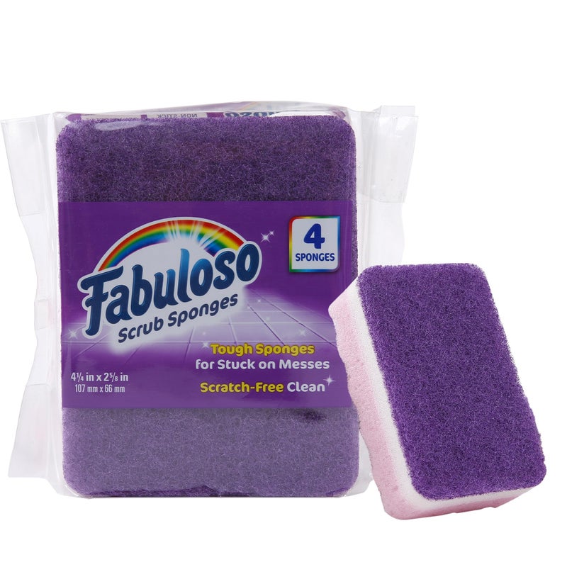 Fabuloso إسفنجات فابولوس الأرجوانية لتنظيف الأطباق والأسطح بدون خدوش، إسفنجة غسيل الأطباق لتجربة تنظيف جريئة ومشرقة، 4 قطع - Image 3