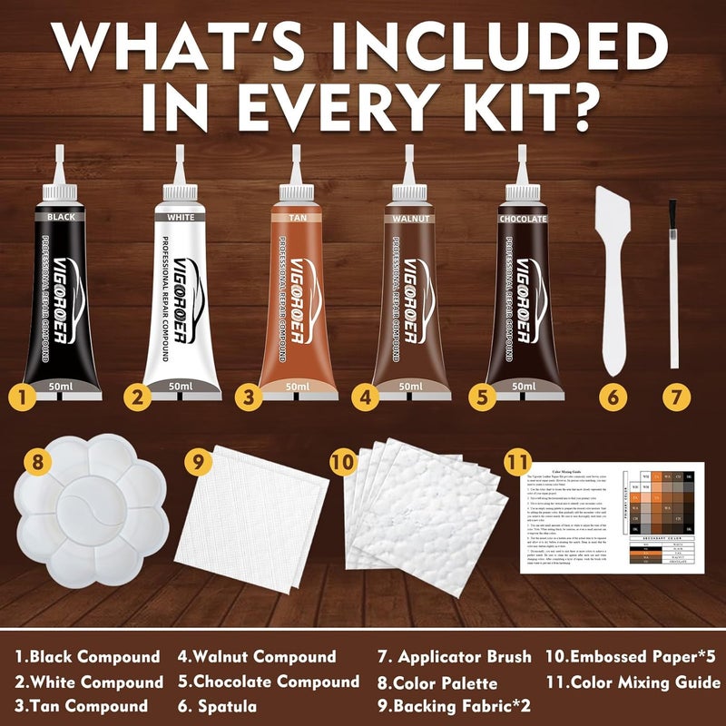 Vigorder Brown Leather Repair Kit for Furniture, Leather Couch Repair Kit for Car Interior, Sofa, Purse and Jacket, Restore Any Material with Super Easy Instructions to Fix Scratches, Tears, Holes, Peeling - Image 4