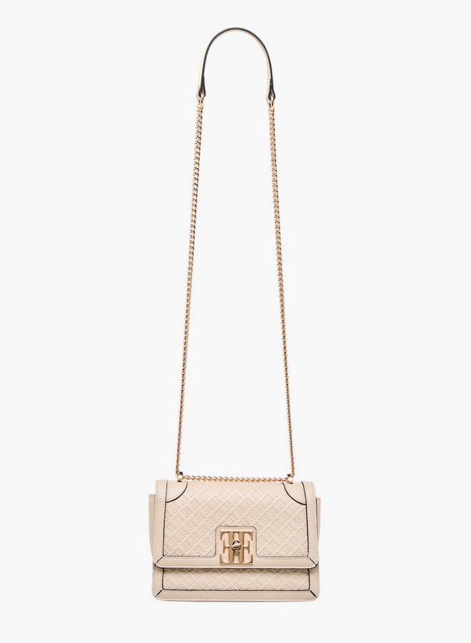 ELLE Monogram Embossed Crossbody Bag with Chain Strap and Flap Closure  - Image 3