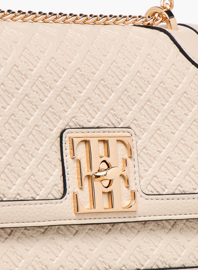 ELLE Monogram Embossed Crossbody Bag with Chain Strap and Flap Closure  - Image 5