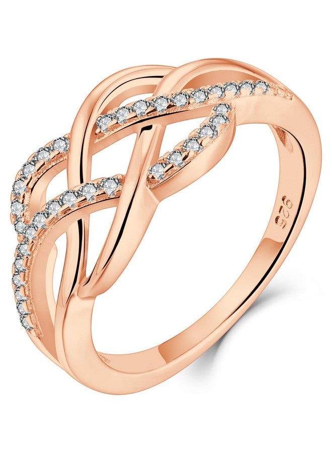YL Celtic Knot Rings 925 Sterling Silver Twisted Knot Ring 18K Rose Gold Plated Cubic Zirconia Infinity Statement Rings-Size7 - Image 1