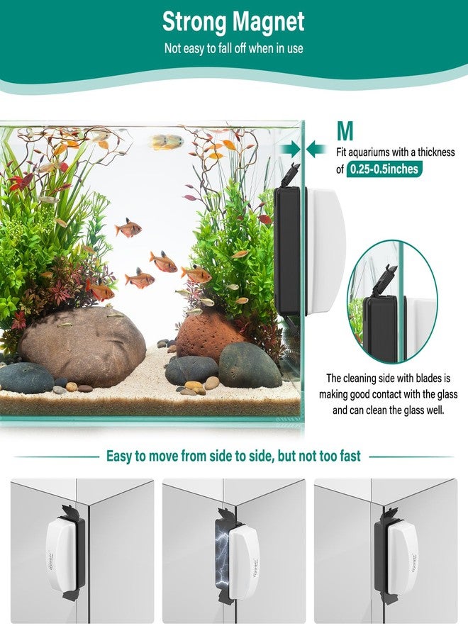 hygger Magnetic Aquarium Glass Cleaner, Dual-Blades Algae Fish Tank Glass Cleaner Brush with 4 Detachable Algae Scrapers for Glass Aquariums Tank, Floating Aquarium Magnet Glass Cleaner Scrubber (M) - Image 3