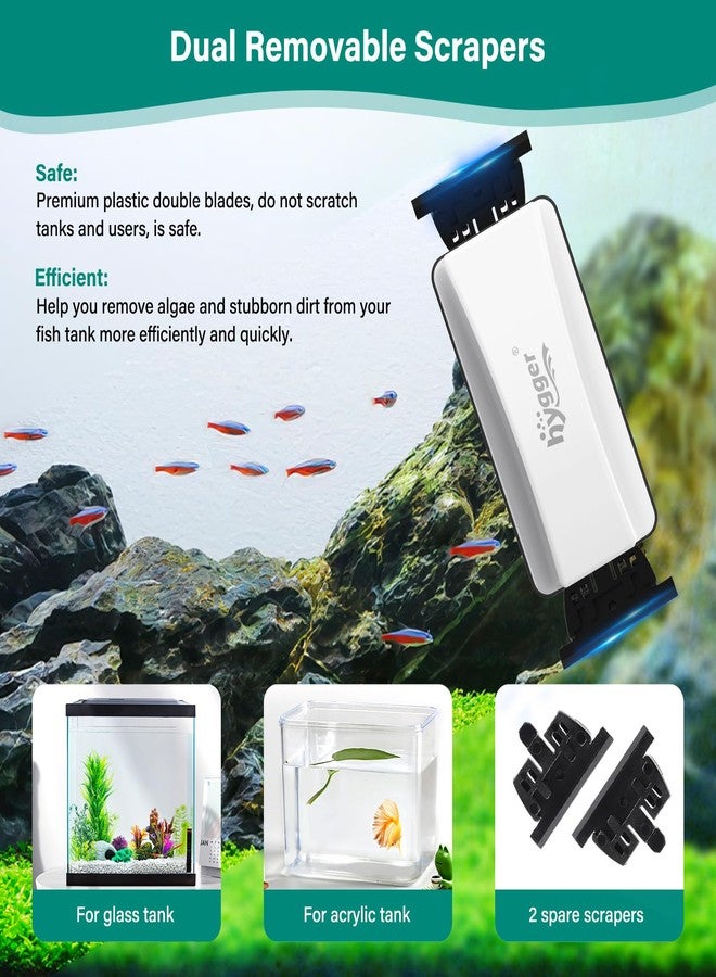 hygger Magnetic Aquarium Glass Cleaner, Dual-Blades Algae Fish Tank Glass Cleaner Brush with 4 Detachable Algae Scrapers for Glass Aquariums Tank, Floating Aquarium Magnet Glass Cleaner Scrubber (M) - Image 2