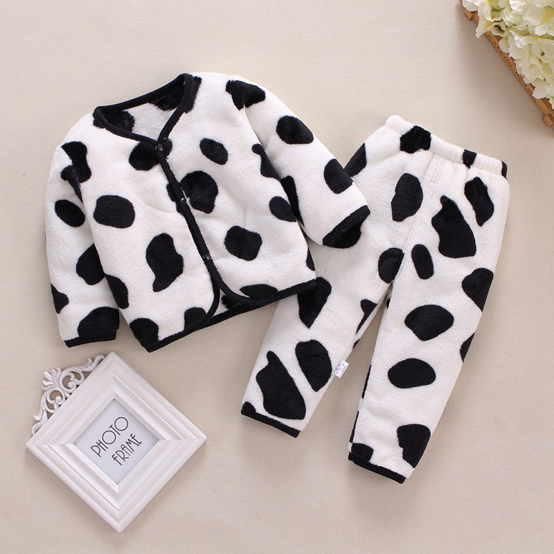 Infant Flannel Warm Cardigan Set for Autumn/Winter Cow - Image 1