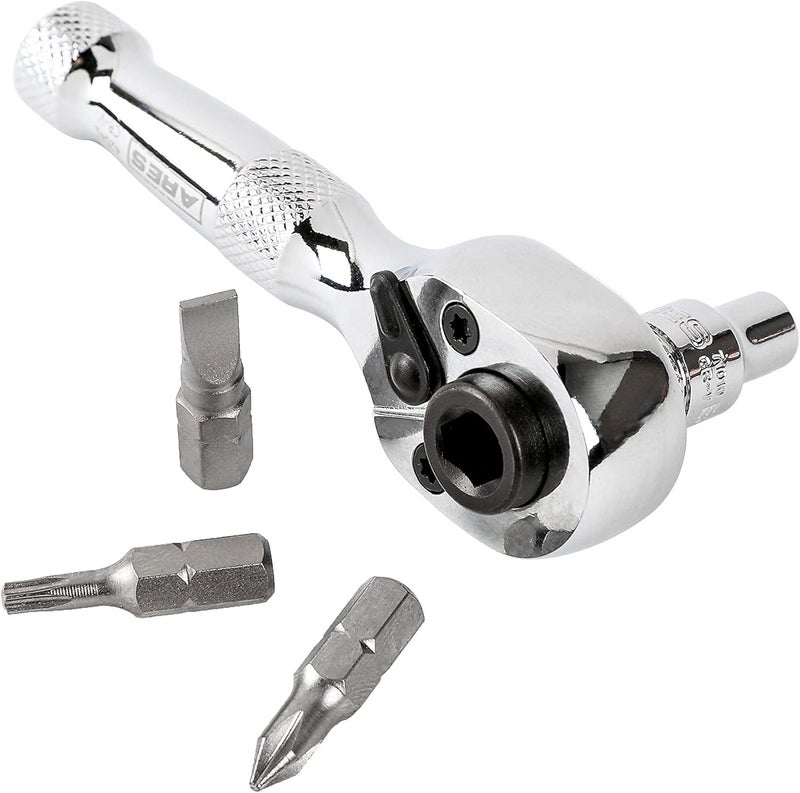 ARES 42041-1/4-Inch Drive 72-Tooth Stubby Ratchet and Bit Driver - Premium Chrome Vanadium Steel Construction & Mirror Polish Finish - Reversible Direction Head - Image 5