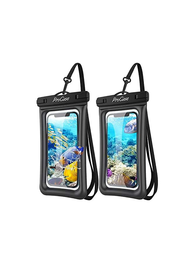 Procases ProCase Floating Waterproof Phone Pouch, Universal Float Underwater Dry Bag Case for iPhone 13 Pro Max/ 12 Pro Max 11 XS XR 8 7 Plus Galaxy Pixel up to 7.0" for Beach Swimming -2 Pack, Black - Image 2