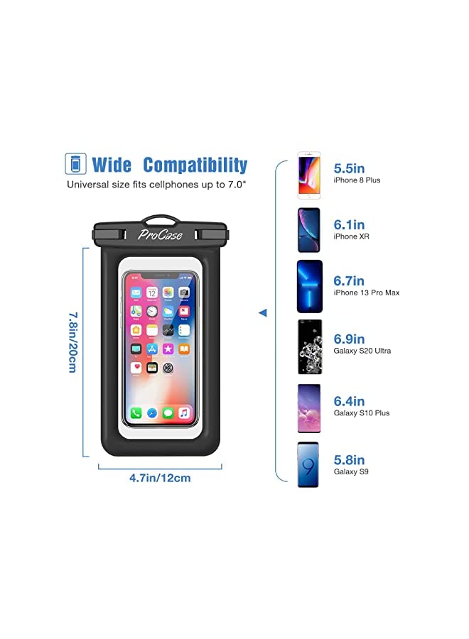Procases ProCase Floating Waterproof Phone Pouch, Universal Float Underwater Dry Bag Case for iPhone 13 Pro Max/ 12 Pro Max 11 XS XR 8 7 Plus Galaxy Pixel up to 7.0" for Beach Swimming -2 Pack, Black - Image 4