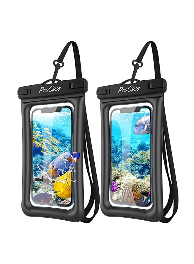 Procases ProCase Floating Waterproof Phone Pouch, Universal Float Underwater Dry Bag Case for iPhone 13 Pro Max/ 12 Pro Max 11 XS XR 8 7 Plus Galaxy Pixel up to 7.0" for Beach Swimming -2 Pack, Black - Image 1
