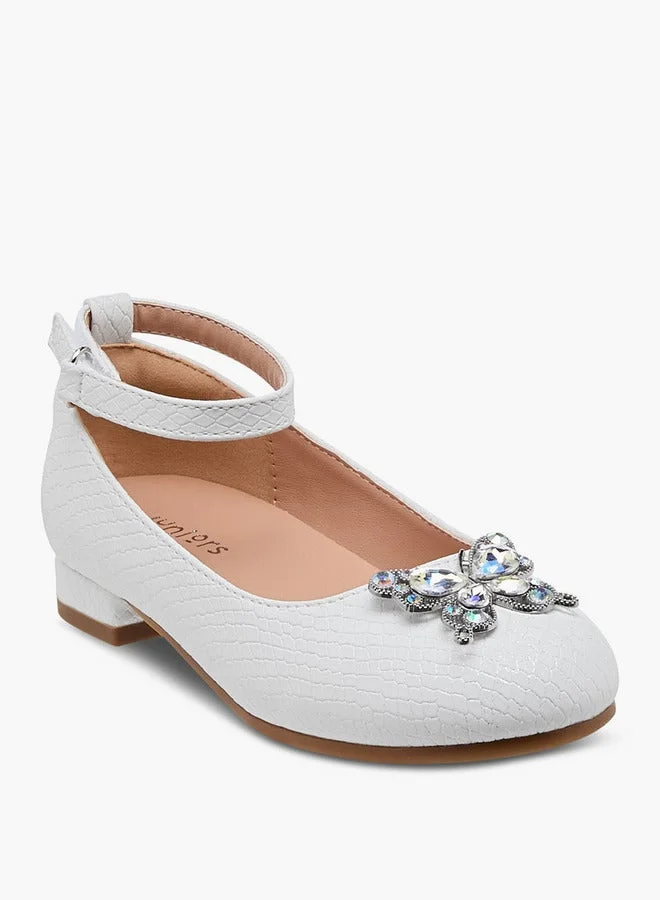 جونيورز حذاء باليرينا مزين بفراشة للبنات بإغلاق لاصق