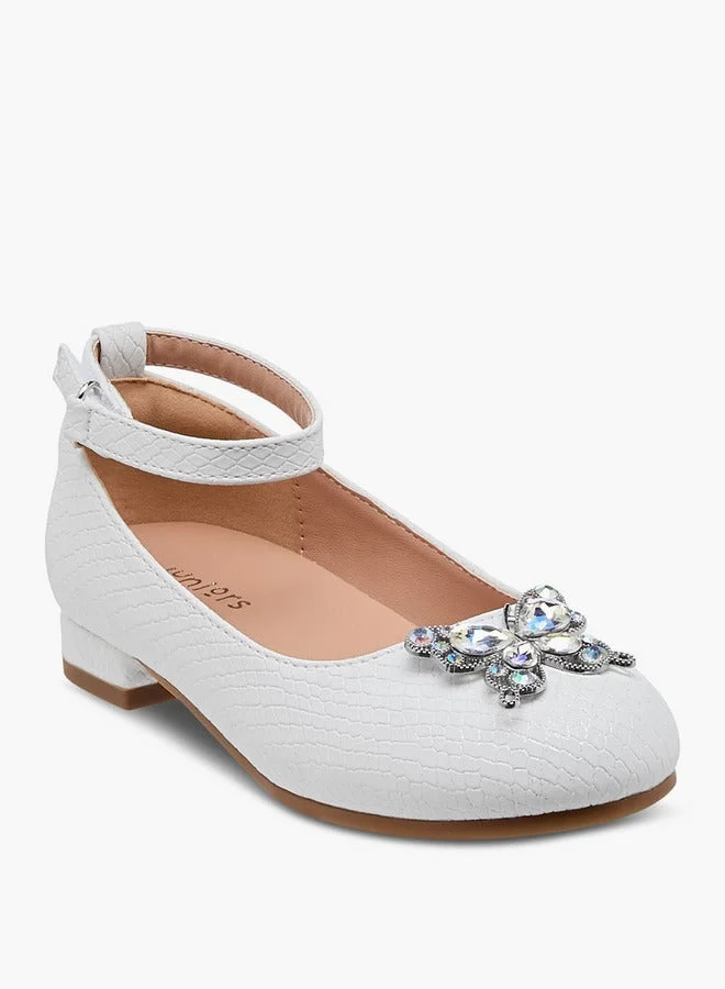 JUNIORS Girls Butterfly Embellished Ballerina Shoes with Hook and Loop Closure