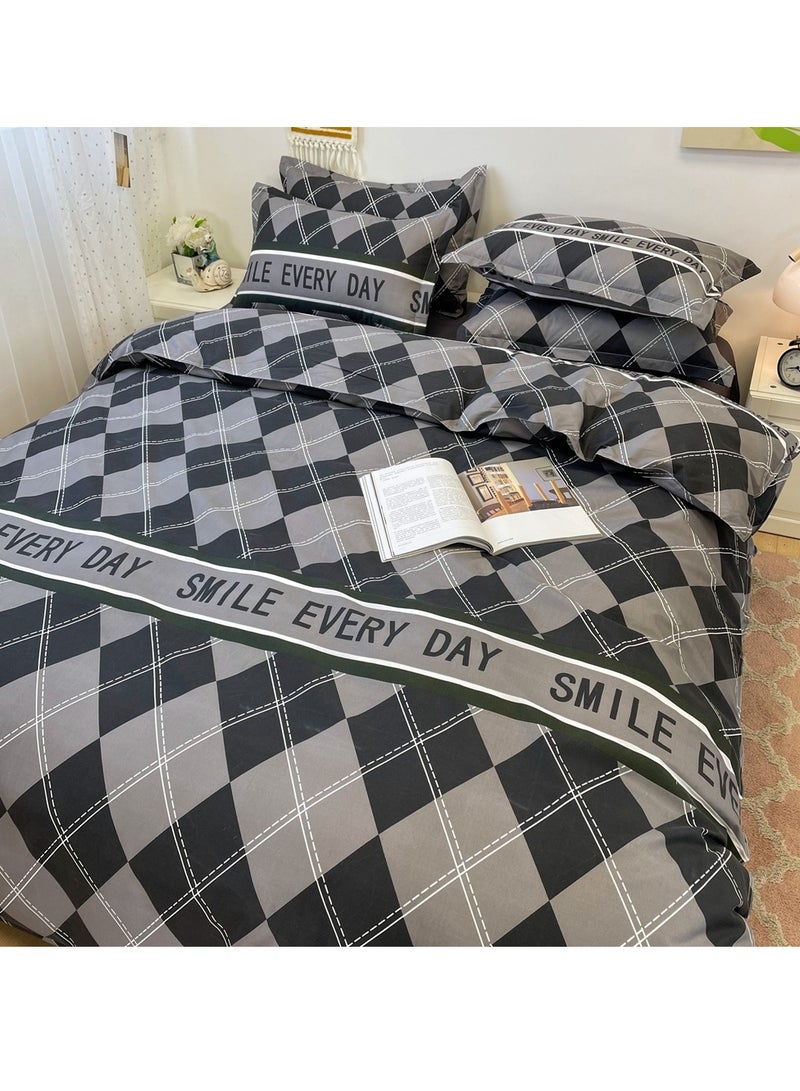 شاربدو طقم لحاف ناعم من الألياف الدقيقة، مكون من أربع قطع، مع غطاء لحاف واحد، وملاءة مسطحة واحدة، وكيسا وسادة. أكياس وسائد سرير بطول مترين (٢٠٠*٢٣٠ سم) - Image 1