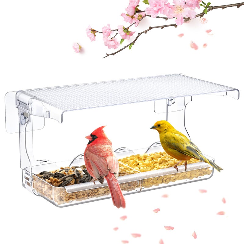 SUNALLY Window Bird Feeder for Outdoors, Clear Birds Feeders Window Mounted with Self-Adhesive Hooks, Outside Wild Bird Watching for Hummingbird,Finch in Garden, Yard, Elderly Kids Viewing - Image 1
