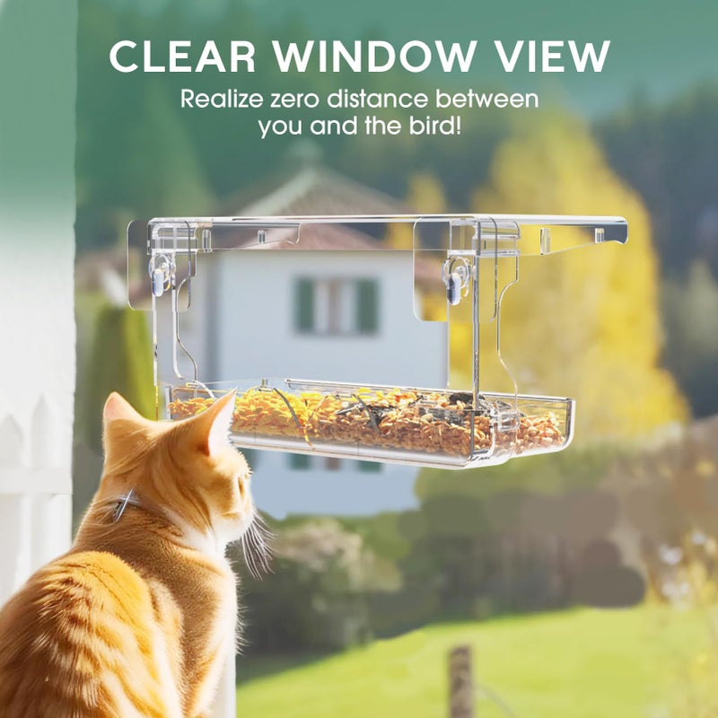 SUNALLY Window Bird Feeder for Outdoors, Clear Birds Feeders Window Mounted with Self-Adhesive Hooks, Outside Wild Bird Watching for Hummingbird,Finch in Garden, Yard, Elderly Kids Viewing - Image 5