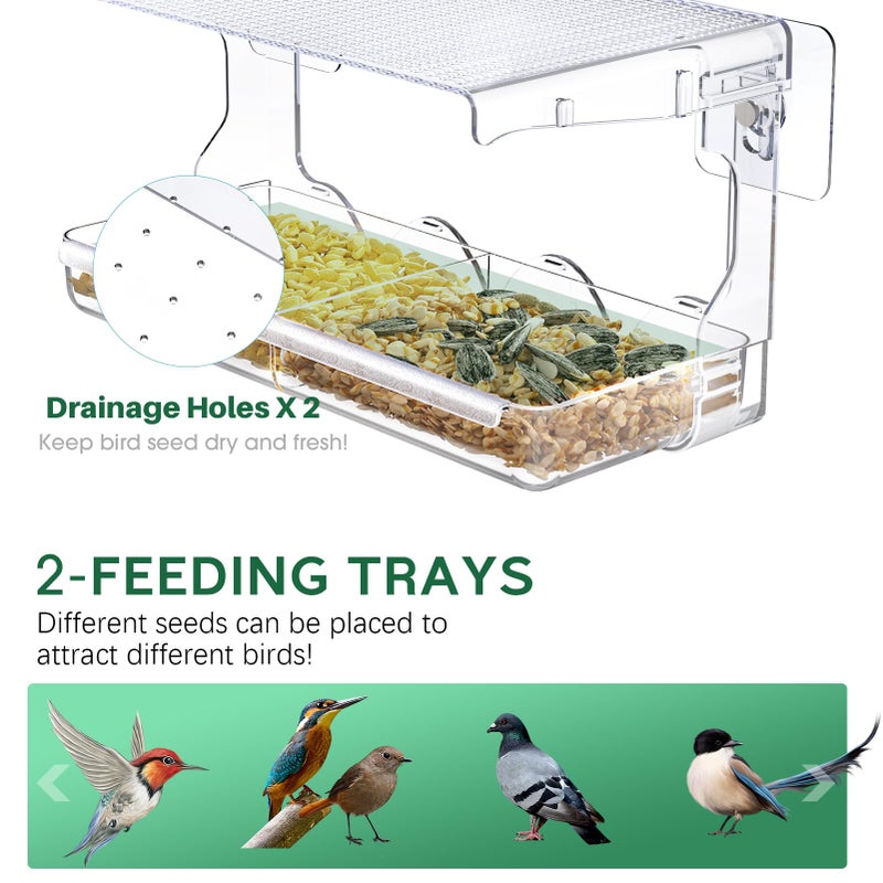 SUNALLY Window Bird Feeder for Outdoors, Clear Birds Feeders Window Mounted with Self-Adhesive Hooks, Outside Wild Bird Watching for Hummingbird,Finch in Garden, Yard, Elderly Kids Viewing - Image 3