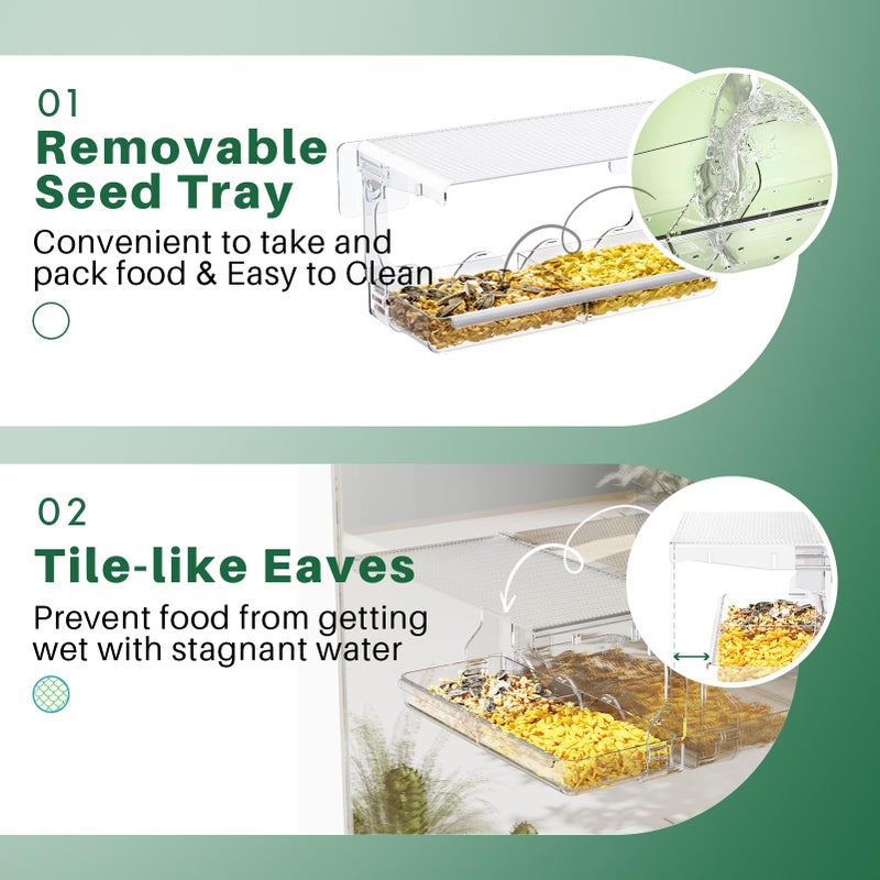 SUNALLY Window Bird Feeder for Outdoors, Clear Birds Feeders Window Mounted with Self-Adhesive Hooks, Outside Wild Bird Watching for Hummingbird,Finch in Garden, Yard, Elderly Kids Viewing - Image 4