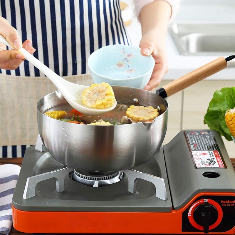 REPLEX Large Stainless Steel Vagharia Tadka Pan Fry Pan Kadai saag daal Curry Dal Cookware Tadka Pan with Wooden Handle 2000ml - Image 5