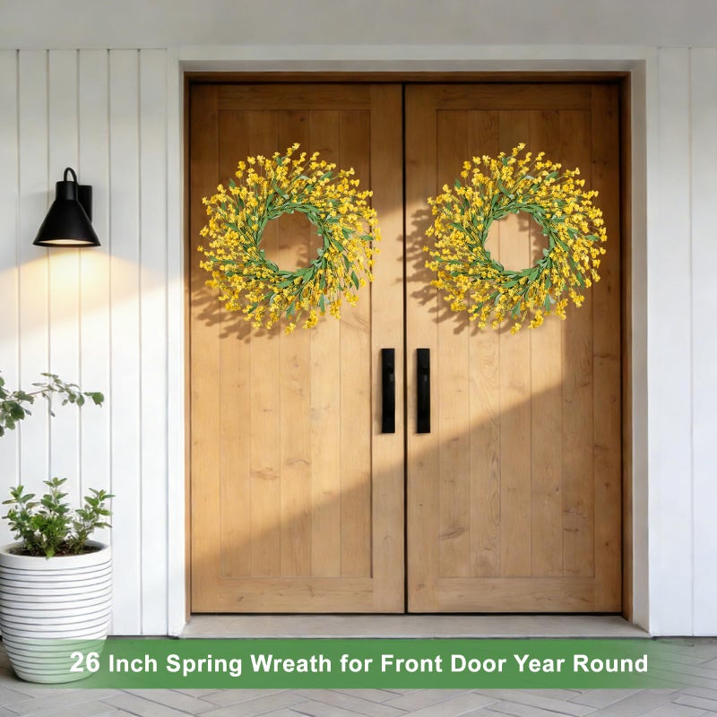 Artgar Front Door Wreath 26 Inch Spring/Summer Wreaths for Front Door, Front Door Wreaths for All Seasons for Indoor Outdoor Home Office Wall Window Wedding Farmhouse Decor (Yellow) - Image 5