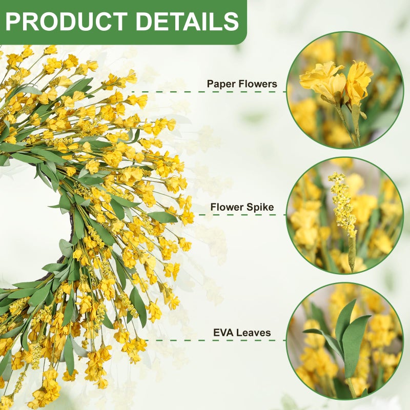 Artgar Front Door Wreath 26 Inch Spring/Summer Wreaths for Front Door, Front Door Wreaths for All Seasons for Indoor Outdoor Home Office Wall Window Wedding Farmhouse Decor (Yellow) - Image 2