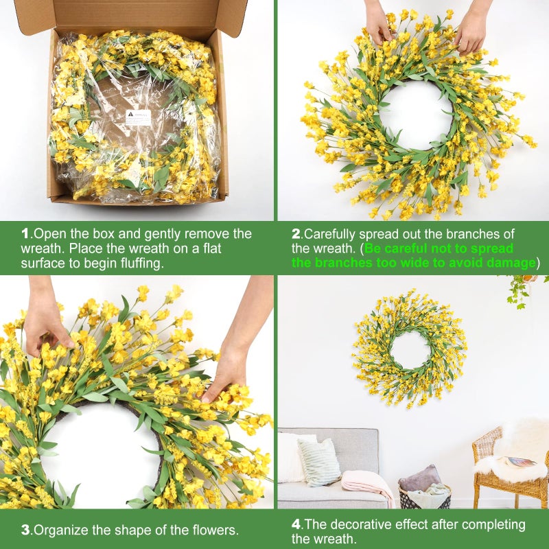 Artgar Front Door Wreath 26 Inch Spring/Summer Wreaths for Front Door, Front Door Wreaths for All Seasons for Indoor Outdoor Home Office Wall Window Wedding Farmhouse Decor (Yellow) - Image 3
