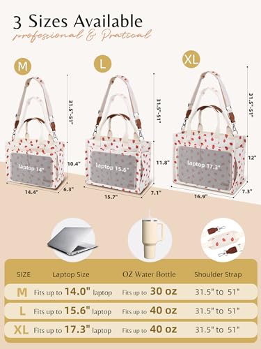 BESBESME Canvas Tote Bag for Women with Zipper, Compartments & Luggage Sleeve, Work and College Crossbody Bag, Laptop Purse for Teacher, Nurse, Travel, Bible Study, Beige Small Strawberry M - Image 4