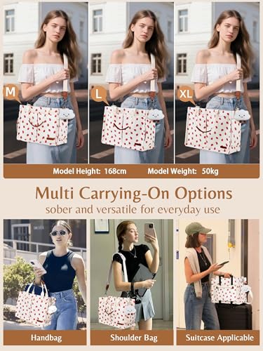 BESBESME Canvas Tote Bag for Women with Zipper, Compartments & Luggage Sleeve, Work and College Crossbody Bag, Laptop Purse for Teacher, Nurse, Travel, Bible Study, Beige Small Strawberry M - Image 5